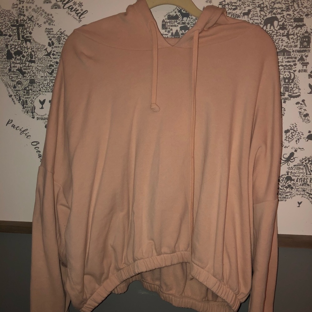 American Eagle Light Pink Cropped Hoodie